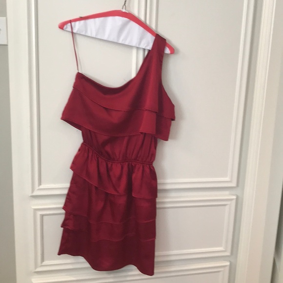 Burgundy one shoulder party dress - Picture 1 of 3